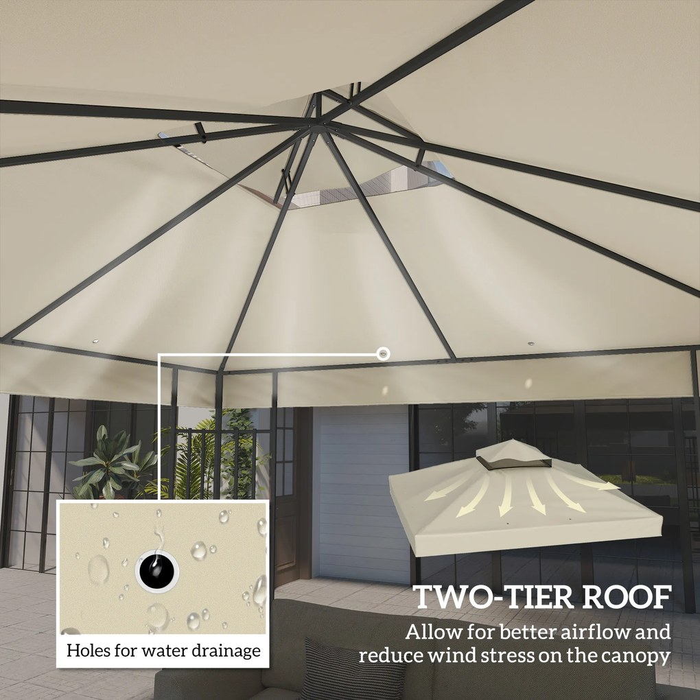 Outsunny Zamienny dach do pawilonu 3 x 3 m, Plandeka z otworami odprowadzającymi wodę, Ochrona UPF30+, Ochrona przed słońcem, Kremowy