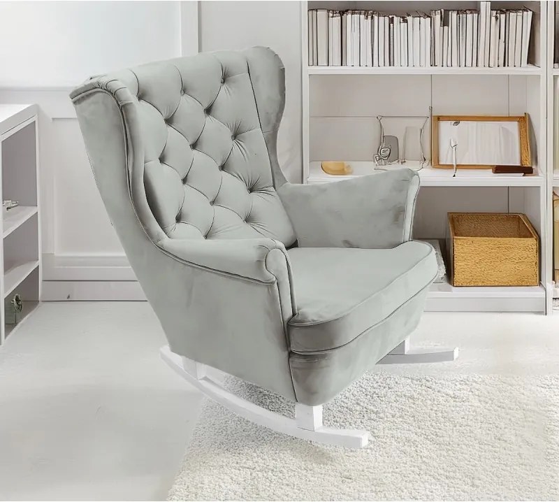 Fotel USZAK bujany tapicerowany z podłokietnikami, kolor Popielaty tkanina MAGIC VELVET