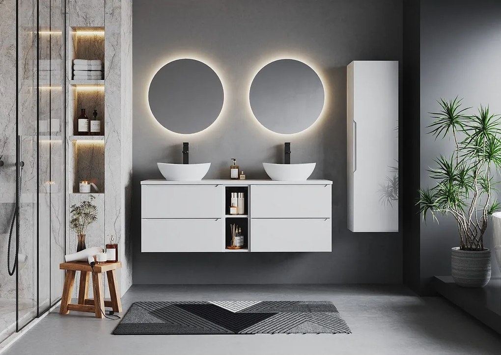 Biały Zestaw do Łazienki 140cm Szafka Regał Blat Etna