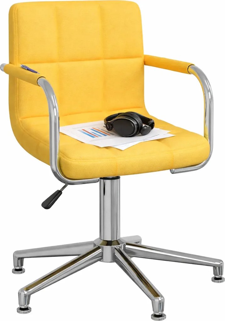 Żółte Pikowane Nowoczesne Krzesło Biurowe Bez Kółek F8-E69