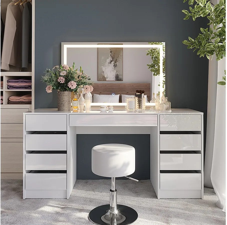 Stół do toalety biały/biały wysoki połysk 158.2x50.1x76 sherry