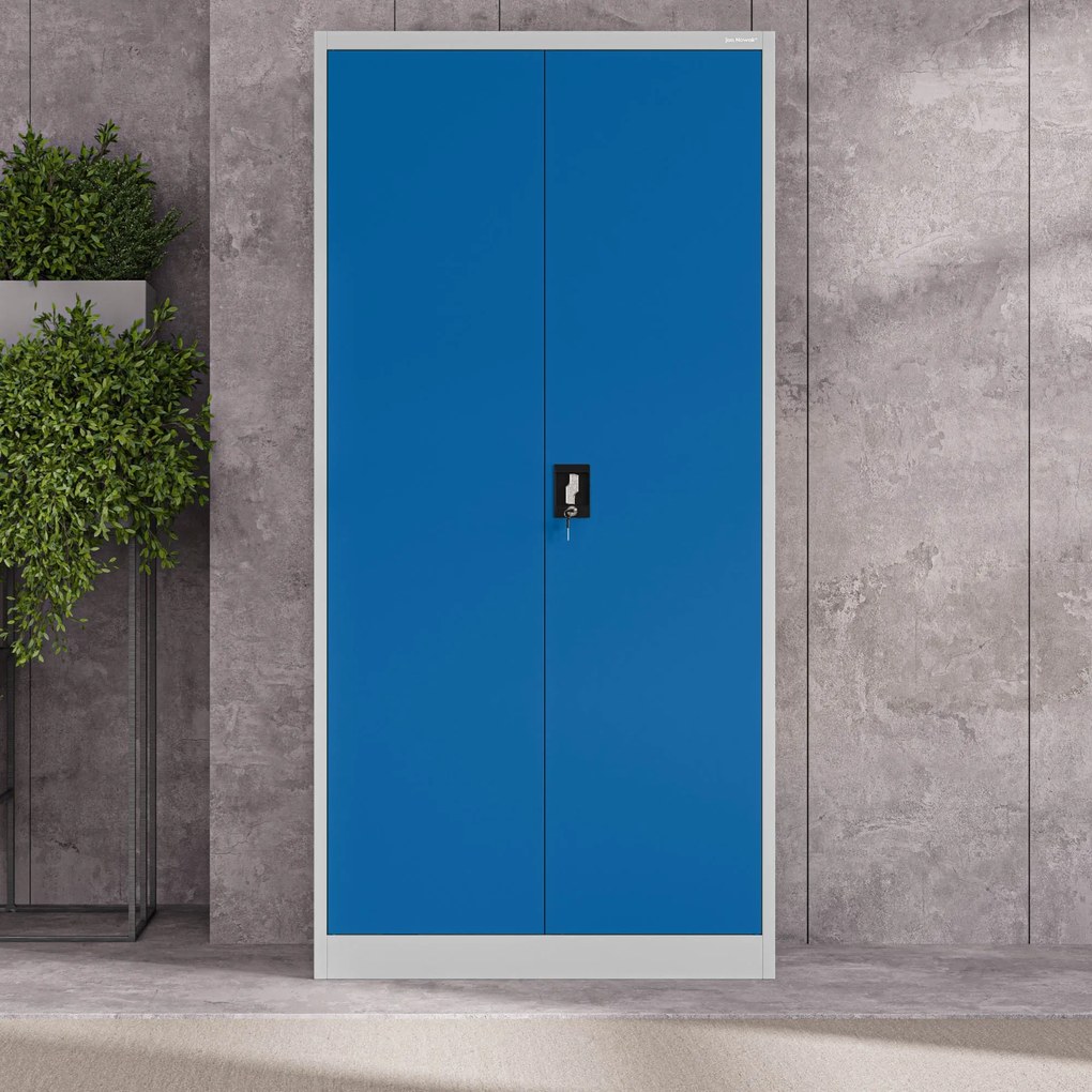 Szafa biurowa na dokumenty szaro-niebieska: JAN, 900 x 1850 x 400 mm