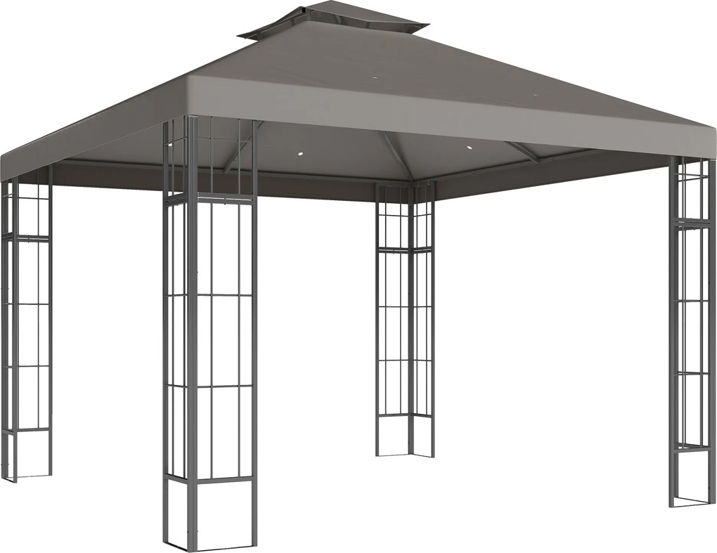 Outsunny Pawilon ogrodowy 3 x 3 m, projekt z 2-poziomowym dachem, ochrona UV30+, odporny na UV, ochrona przed słońcem, metalowy stelaż, ciemnoszary