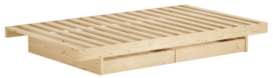 Naturalne łóżko dwuosobowe z litego drewna sosnowego ze schowkiem i stelażem 140x200 cm Kanso – Karup Design