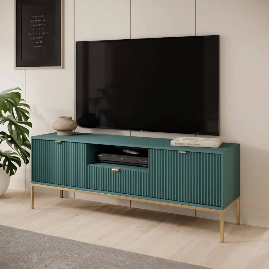 Szafka RTV stojąca STELLARE 154 cm do Salonu pod Telewizor 1 Szuflada - Odcienie zieleni