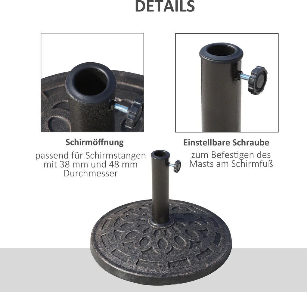 Outsunny Stojak Do Parasola 38 48mm Brązowy Podstawa Parasolowa 48 5x34cm Stabilna i Solidna | Aosom PL