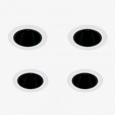 Pack 4 Wbudowanych Downlightów Led Z Okrągłymi Ramkami Ø7 Cm Do Użytku Zewnętrznego, Wykonanych Z Aluminium Luisiana Biały - Czarny & Biała 3000k & 8