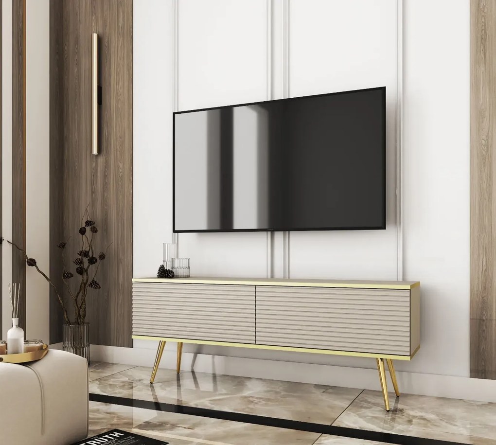 Szafka RTV KARL 3D 135cm wisząca/stojąca kaszmirowy mat PIASKI Meble