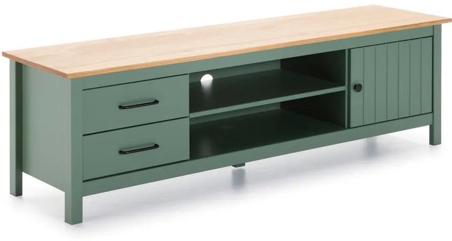 Zielono-naturalna szafka pod TV z litego drewna sosnowego 158x47 cm Miranda – Marckeric