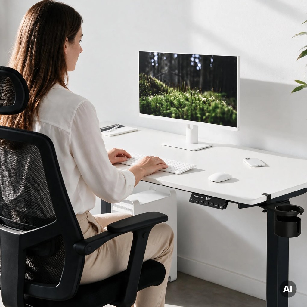 Biurko elektryczne z regulacją wysokości ergonomiczne antracytowo-białe, 1600x800 mm: ARIA