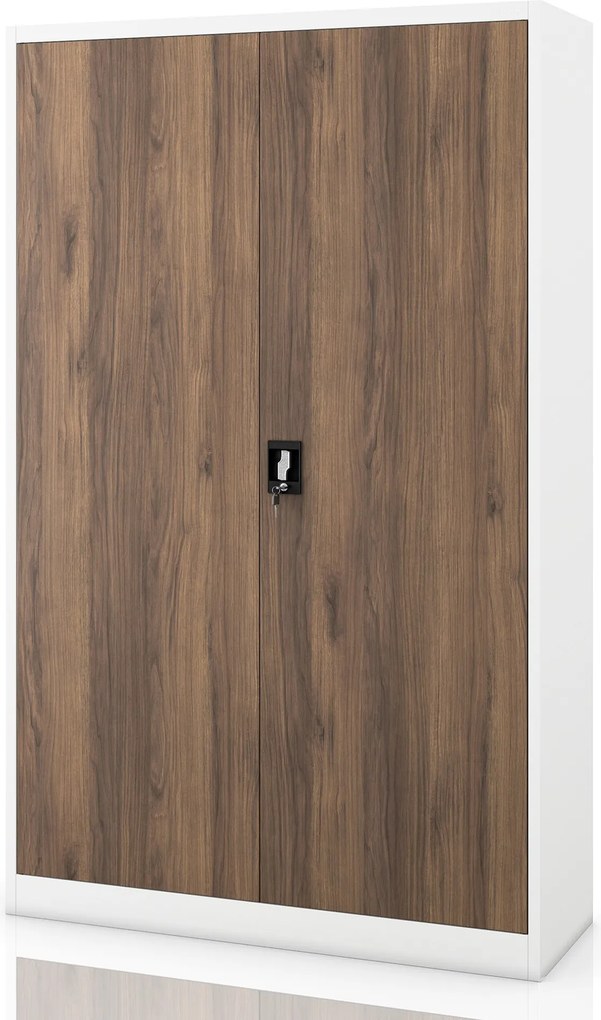 Szafa biurowa metalowa na akta, szeroka, biała/orzech, 1150x1850x400 mm: JAN II Eco Design