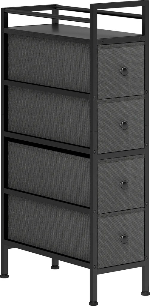 HOMCOM Komoda z 4 tkaninowymi szufladami Szafka do przechowywania ze stalową ramą, 20 cm x 43 cm x 81,5 cm, Czarny | Aosom PL
