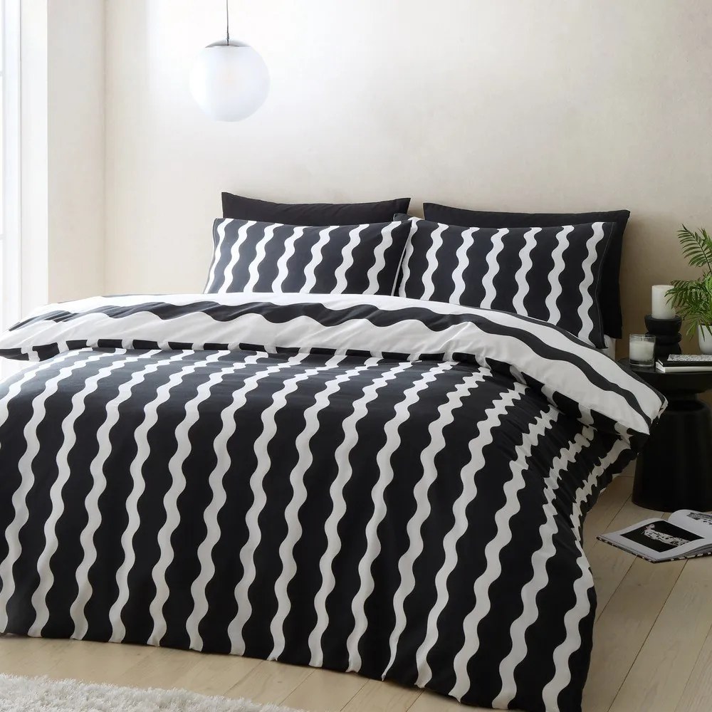 Czarno-biała pościel dwuosobowa 230x220 cm Waves – Sassy B