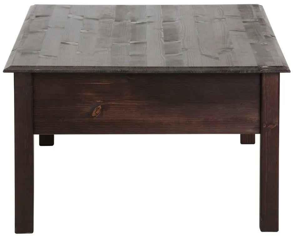 Ciemnobrązowy stolik z litego drewna sosnowego z 2 szufladami Støraa Linda