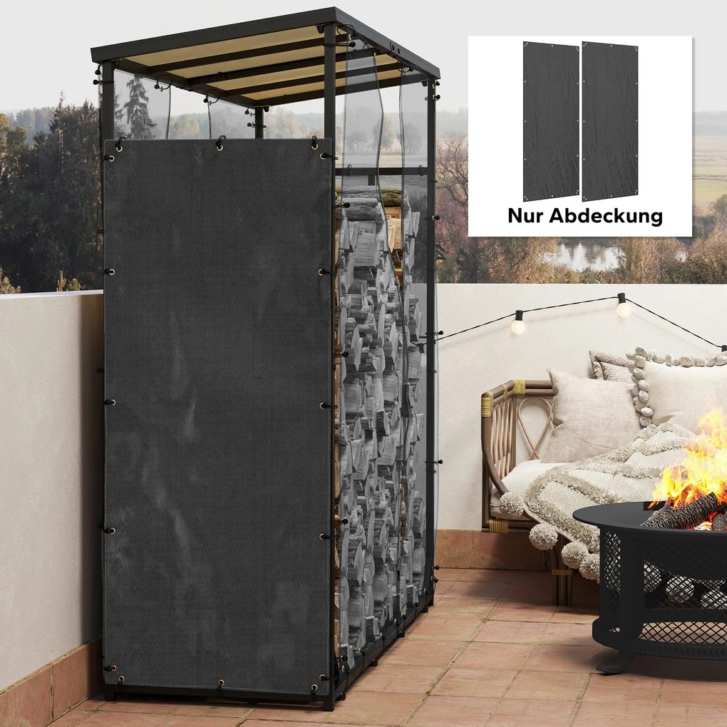 Outsunny Osłona na regał na drewno kominkowe, zestaw 2 szt., wodoodporna i ochrona przed kurzem, 148 x 62 cm, Czarna