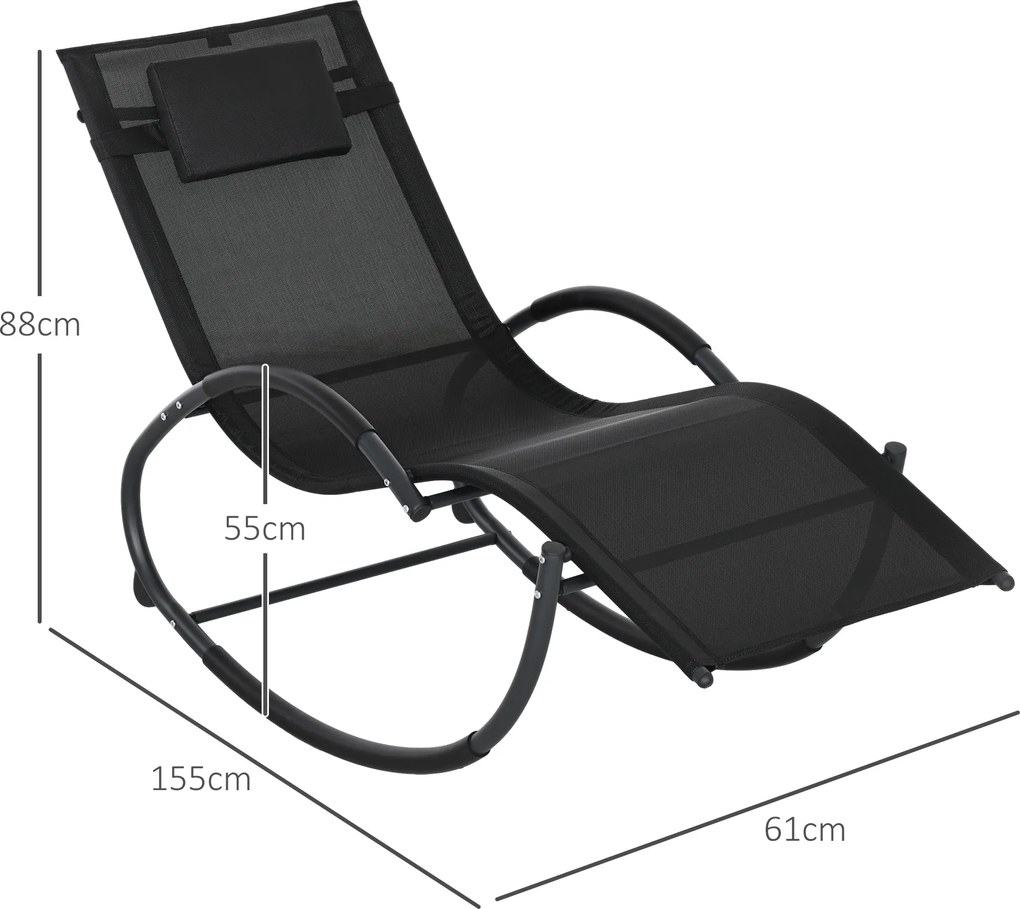 Outsunny Leżak ogrodowy, fotele z poduszką, 155 cm x 61cm x 88 cm, Czarny