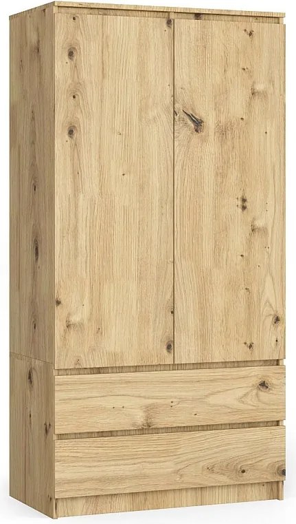 Szafa AKORD S90 Dąb Artisan 90 cm 2 drzwi 2 szuflady kolor Dąb Artisan mat 4 półki 90x51x180 cm
