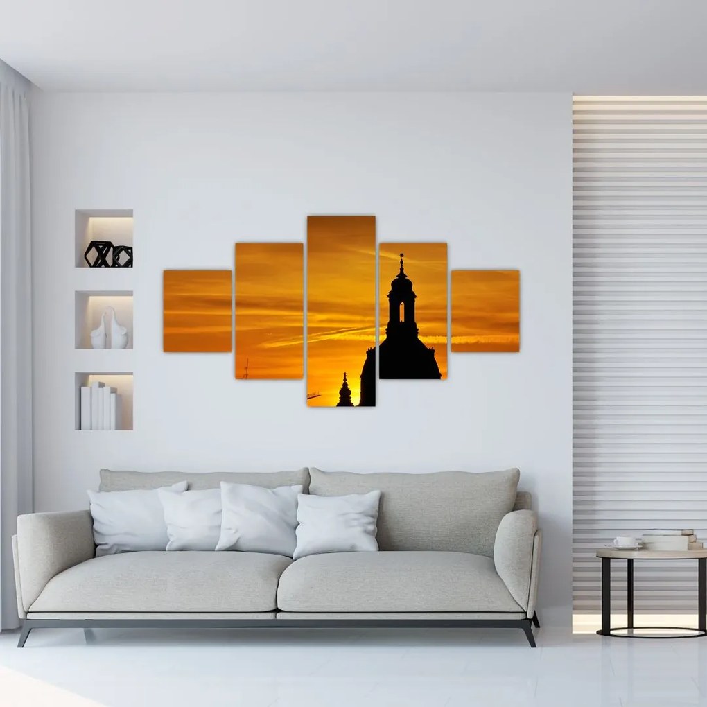 Obraz kościoła o zachodzie słońca (125x70 cm)