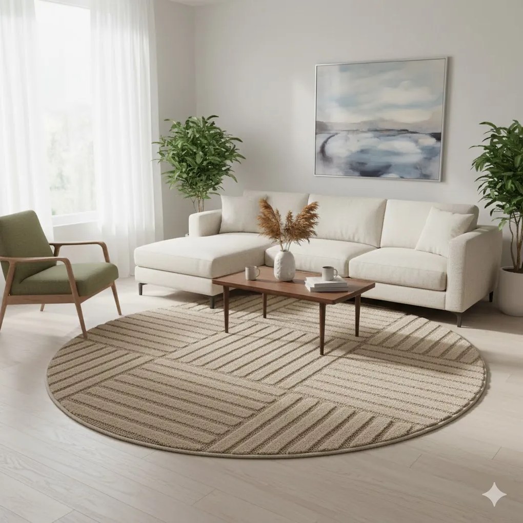 Dywan nowoczesny Art 3D Kwadraty beżowy 120 cm x 120 cm koło