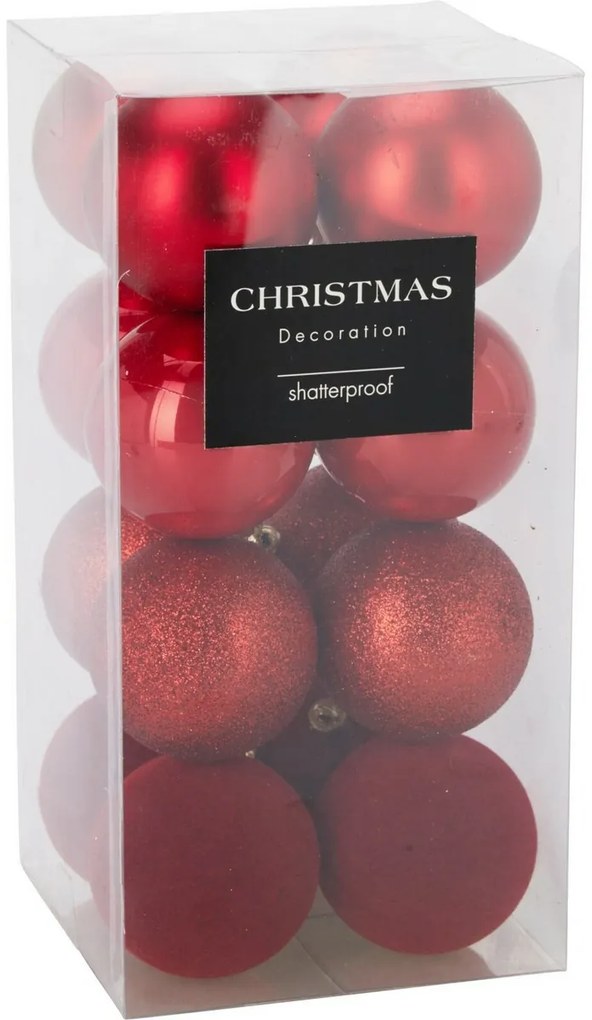 Zestaw 16 szt. ozdób świątecznych Festive Sparkles, czerwony, śr. 6 cm, plastik, śred. 6 cm