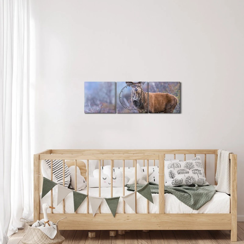 Obraz - Jeleń w krajobrazie (z zegarem) (90x30 cm)