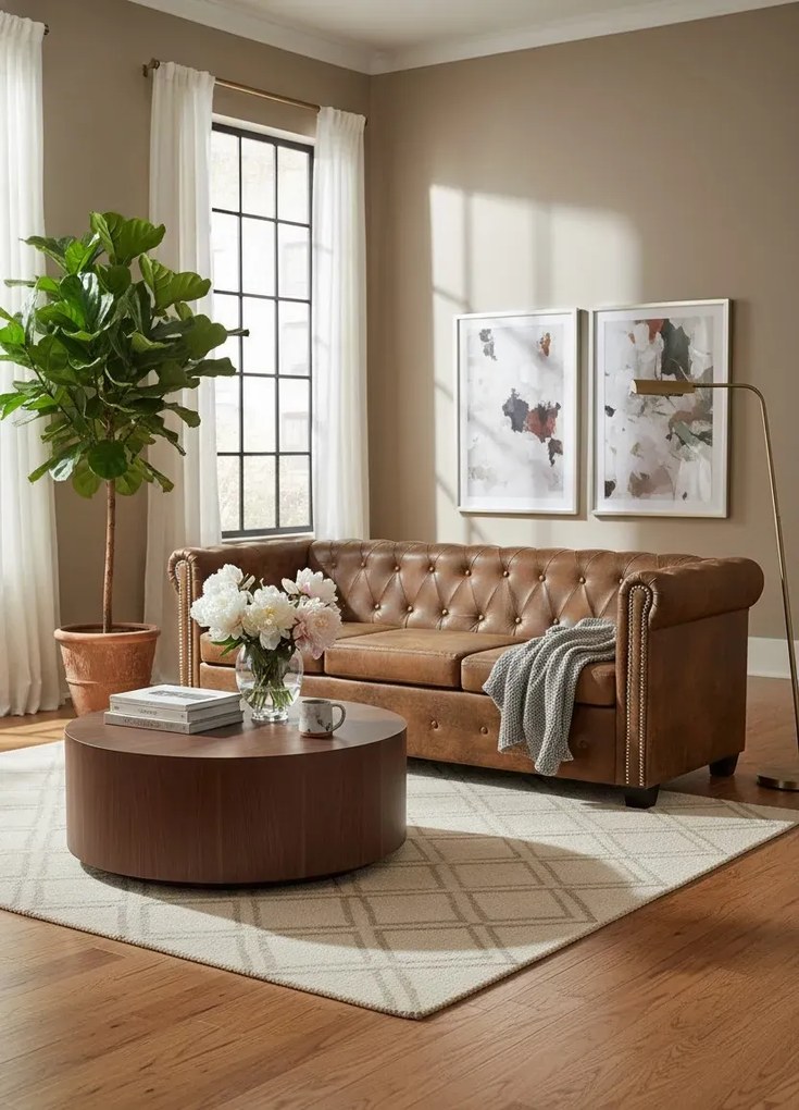 Brązowa 3-osobowa sofa w stylu chesterfield G7-D77