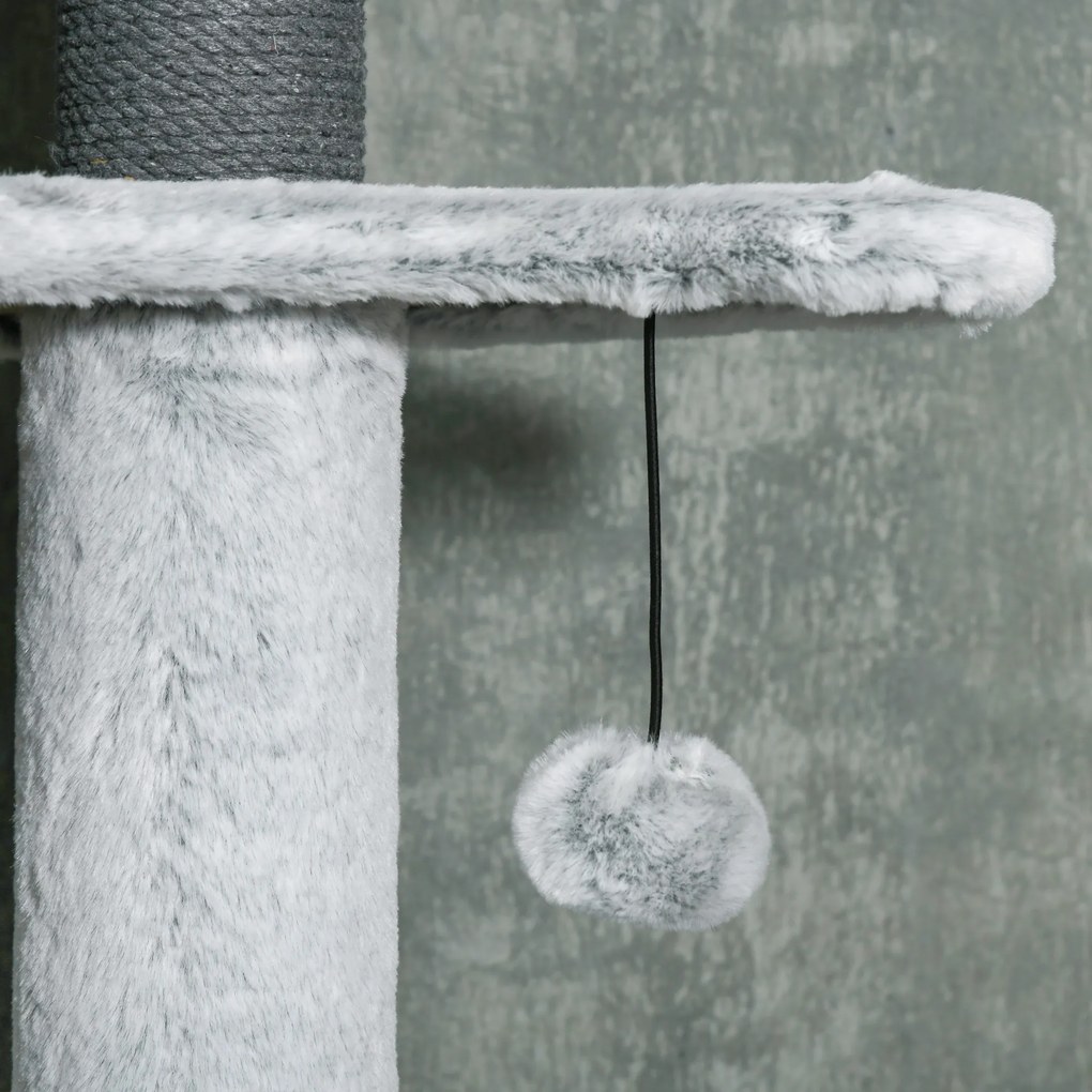 PawHut Drapak dla Kotów z Napinaczem Sufitowym, Hamakiem, Domkiem, Platformami, Piłką, 225-255cm, Szary