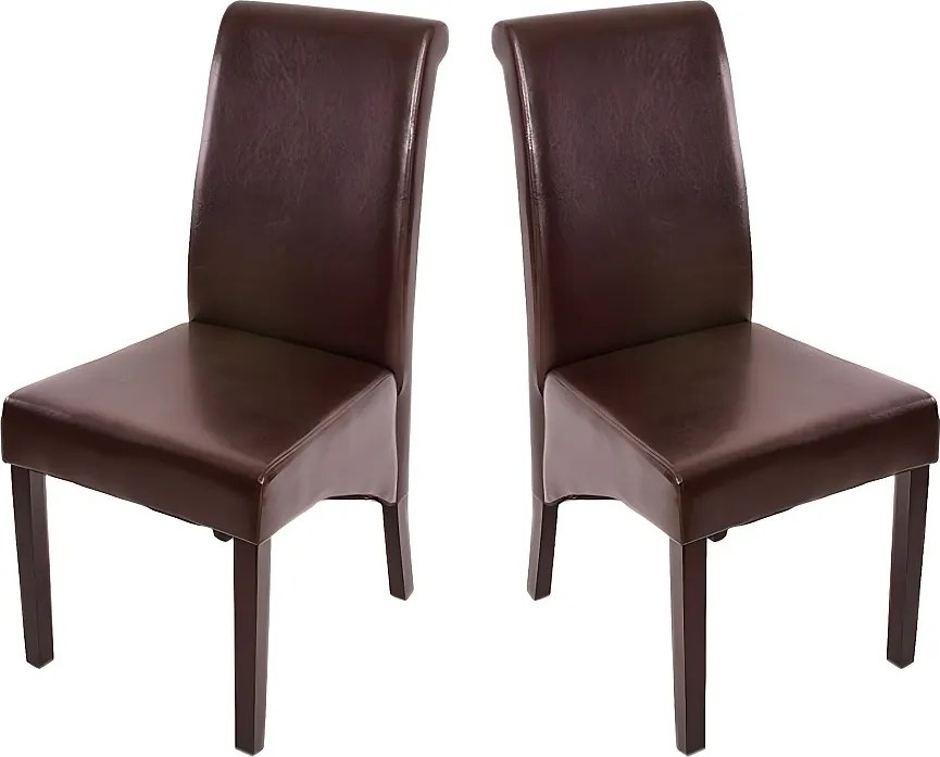 Krzesło do jadalni Cesena (zestaw 2 sztuk),  skóra, brązowy, ciemne nóżki