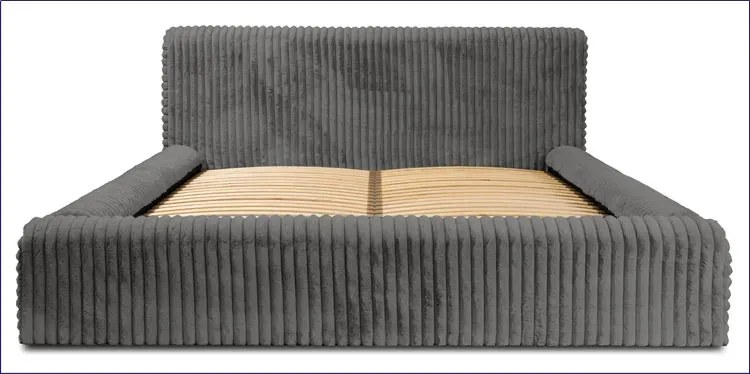 Szare łóżko tapicerowane z miękkim zagłówkiem T0-A95