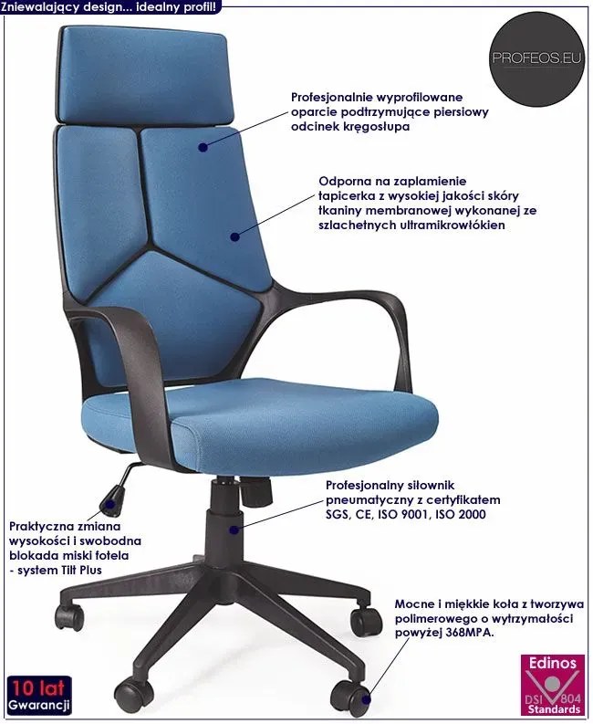 Niebieski fotel obrotowy K0-H41