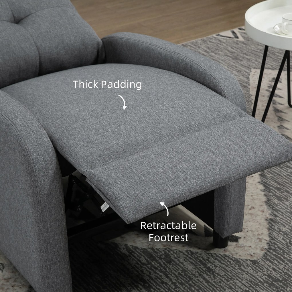 HOMCOM Fotel relaksacyjny z funkcją leżenia, wysuwany podnóżek, sprężyny kieszeniowe, do 150 kg, Szary