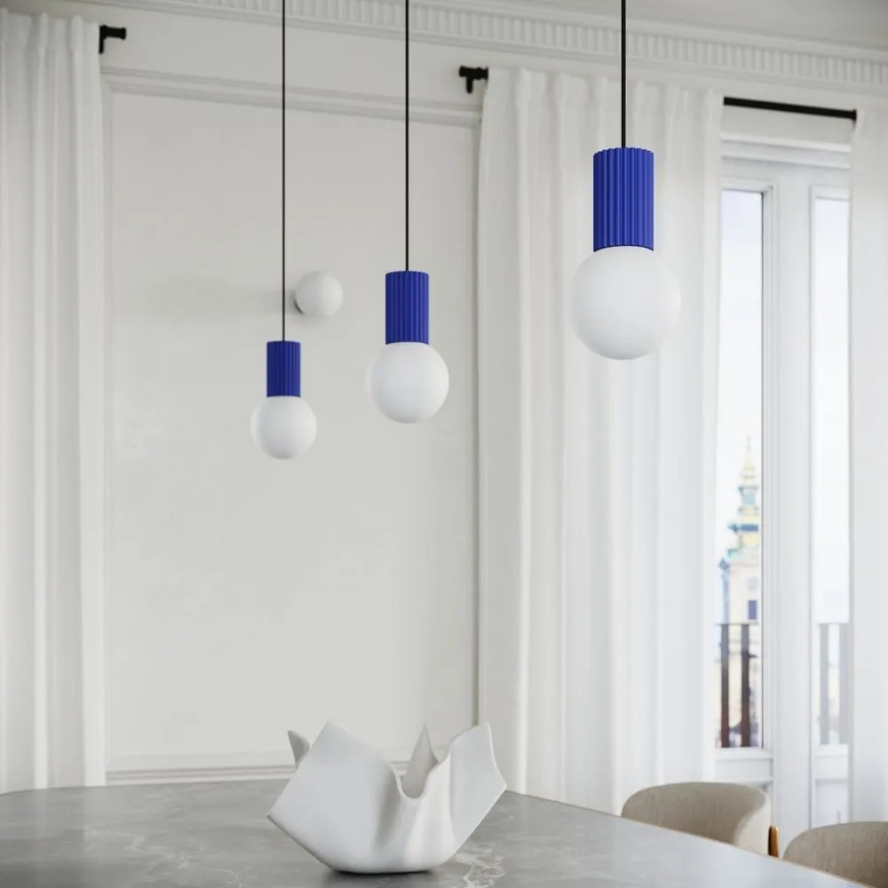 Ciemnoniebieska lampa wisząca ze szklanym kloszem ø 12 cm Orbital – Nice Lamps