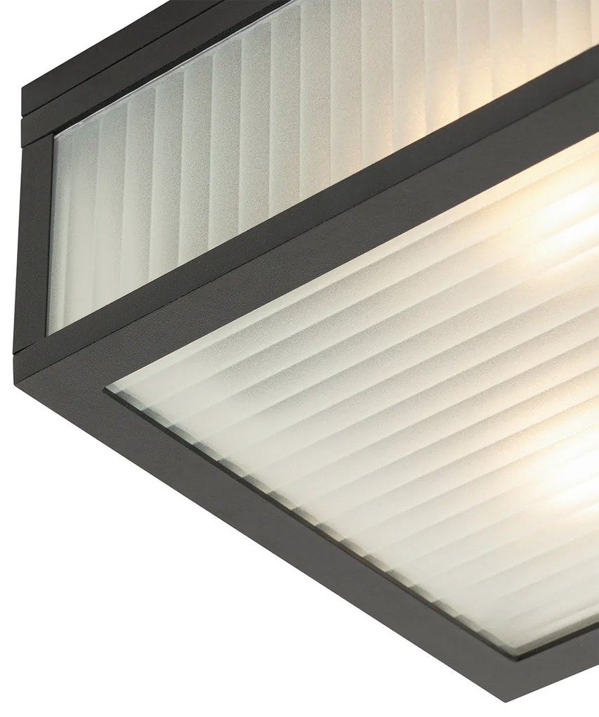Zewnetrzna Lampa sufitowa zewnętrzna czarna z żebrowanym szkłem 2-światłowa IP44 - Charlois Nowoczesny Oswietlenie zewnetrzne