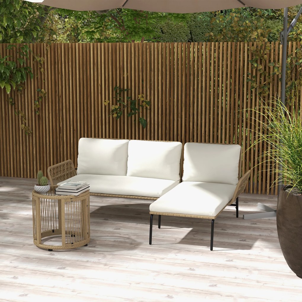Outsunny Meble ogrodowe z technorattanu zestaw wypoczynkowy na taras balkon ogród kremowy naturalny | Aosom PL