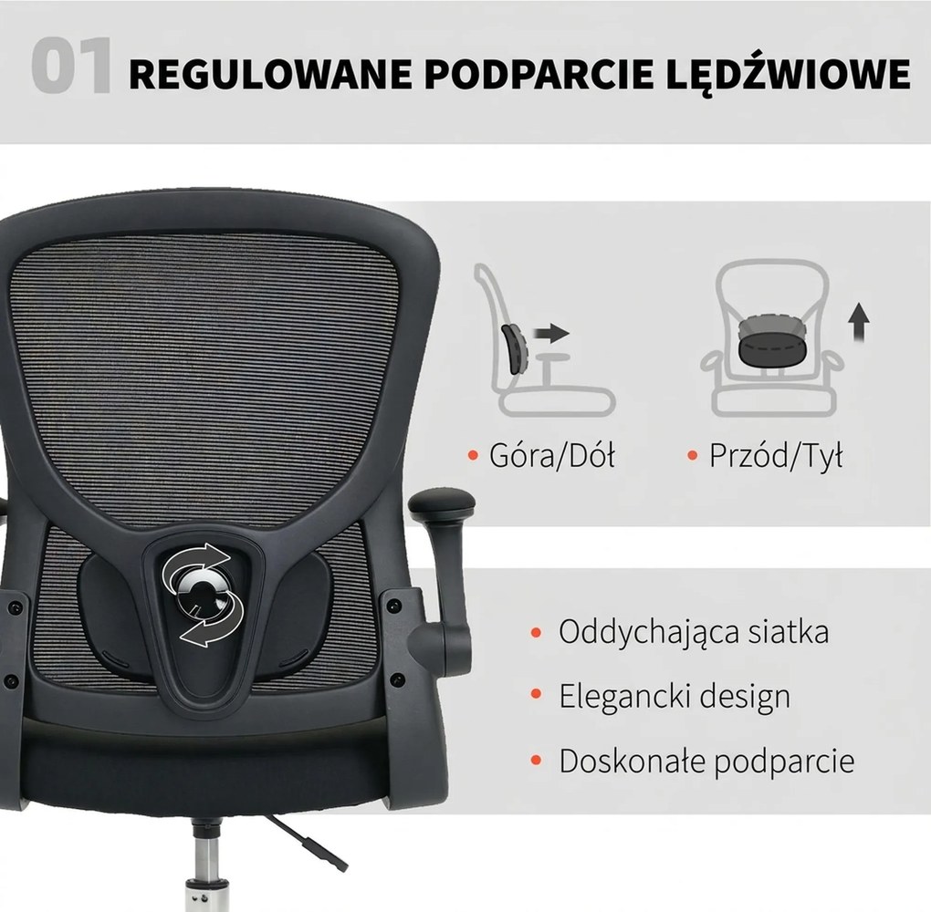 HOMCOM Krzesło do rysowania z podparciem lędźwiowym, regulacją wysokości, obrotowe, do home office, studia, projektów artystycznych, czarne