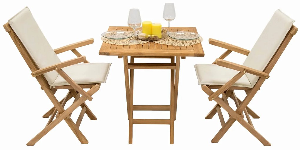 Zestaw ogrodowy z drewna tekowego IVORY BALKON II. 1 + 2 (poduszki GRATIS)