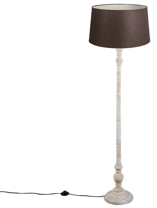 Lampa stojąca z abażurem lnianym brązowym 45 cm - Classico