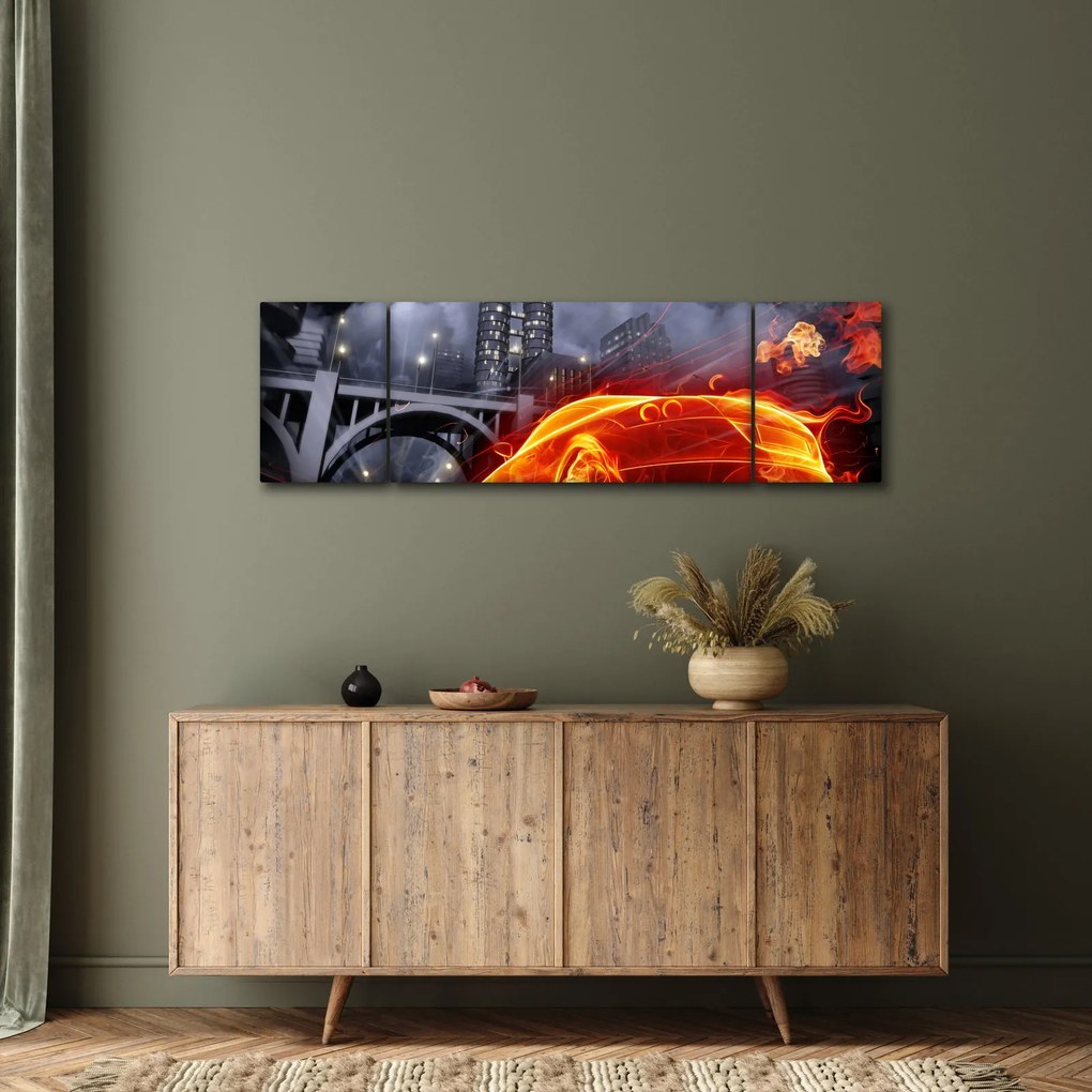 Obraz płonącego samochodu (170x50 cm)