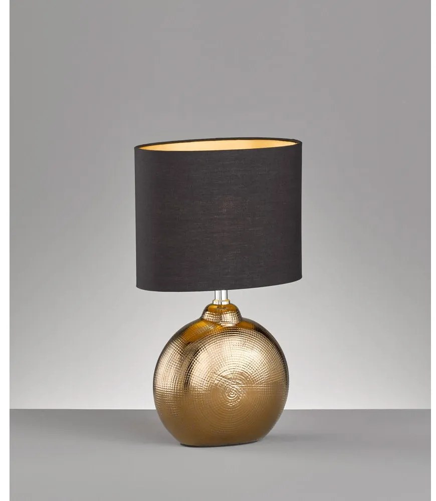 Czarno-brązowa ceramiczna lampa stołowa z tekstylnym kloszem (wysokość 39 cm) Foro – Fischer & Honsel