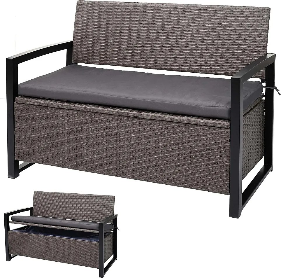 Ławka 2-osobowa z polirattanu MCW-F39,  szaro-motylkowy, szare poduszki