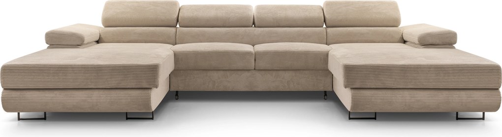 Masseno Narożnik GIULIO z funkcją spania i pojemnikiem na pościel Narozniki U, Rozkładana sofa - Beżowy, POSO 02