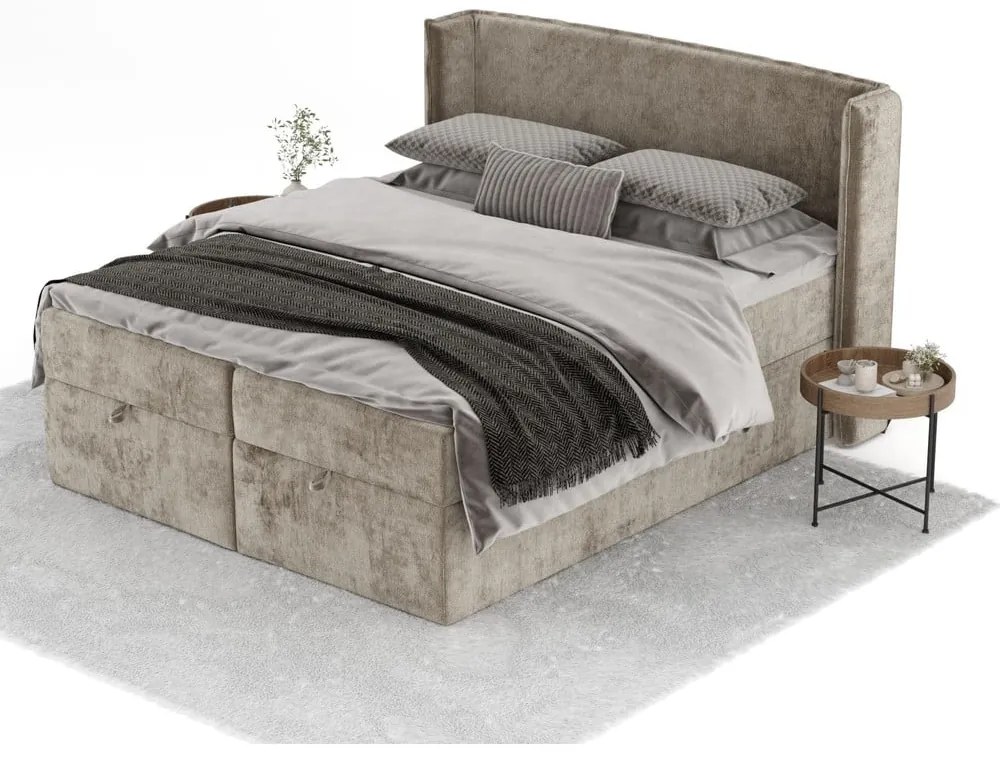 Beżowe łóżko boxspring ze schowkiem 200x200 cm Passion – Maison de Rêve