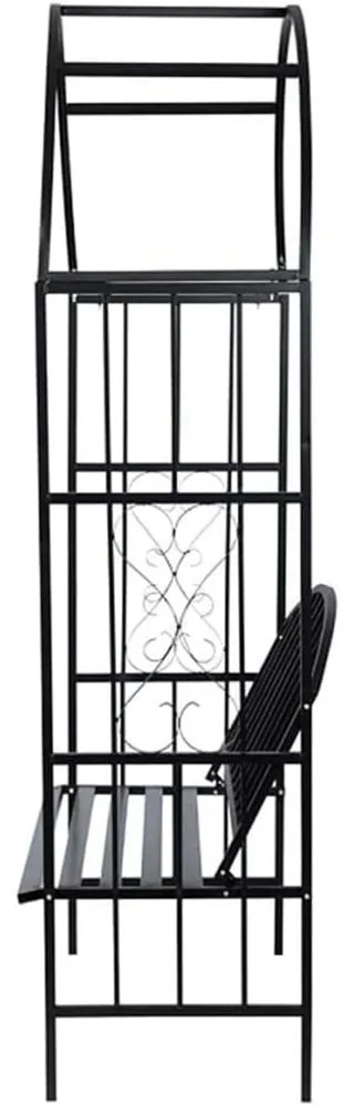 Ławka ogrodowa z różanym pergolą, koloru czarnego