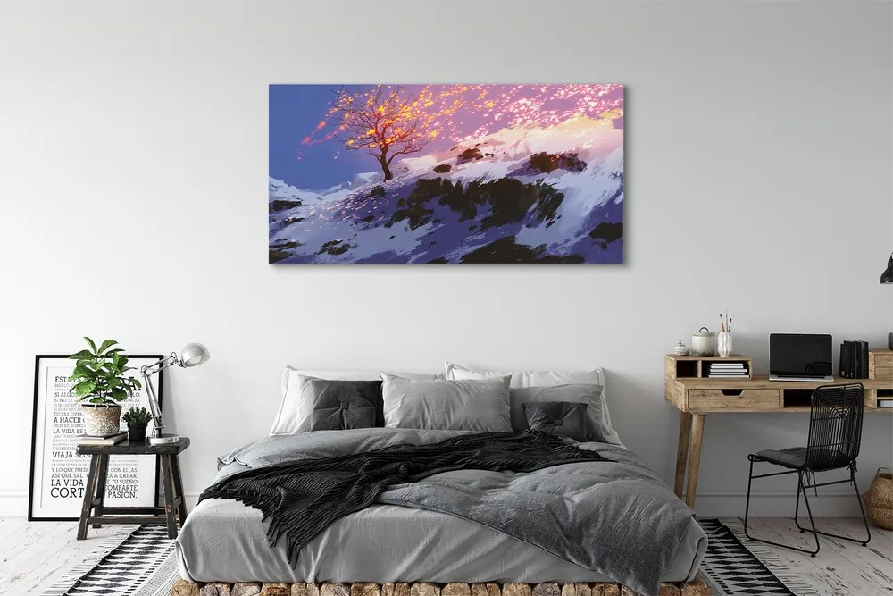 Obraz drukowany na płótnie Zimowe Góry i Drzewo