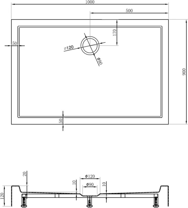 Mexen Flow+ brodzik prostokątny 100 x 90 cm, czarny mat - 46R709010H