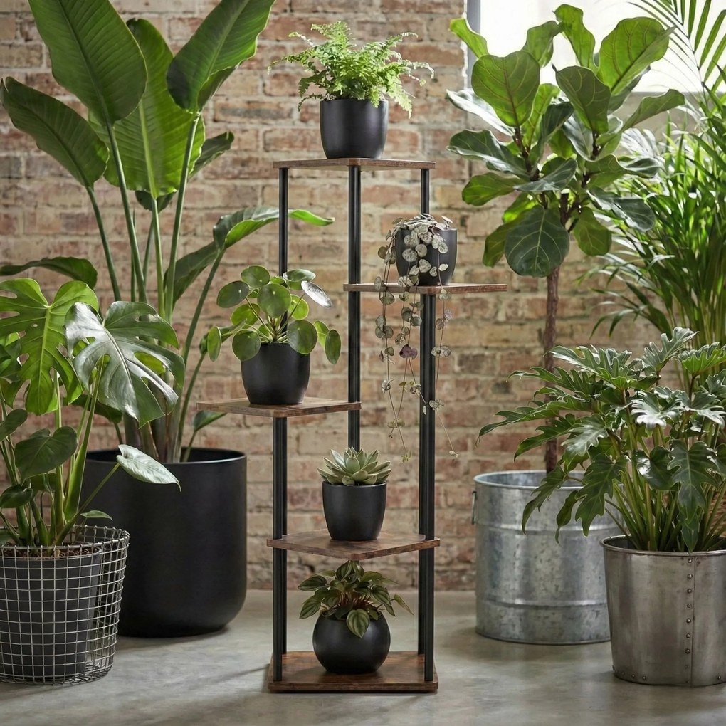 Kwietnik stojący wysoki na 5 kwiatów RIMOZA, 30 x 30 x 106 cm