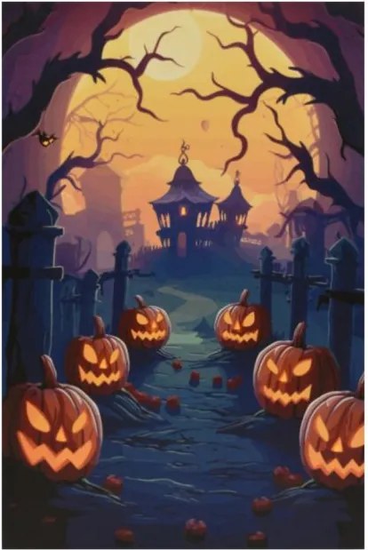 Obraz na ścianę "Cmentarnie Dyni", 9 LED, 60,5 x 40 cm