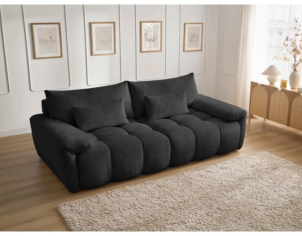 Czarna sofa z tkaniny szenilowej 264 cm Ivane – Bobochic Paris