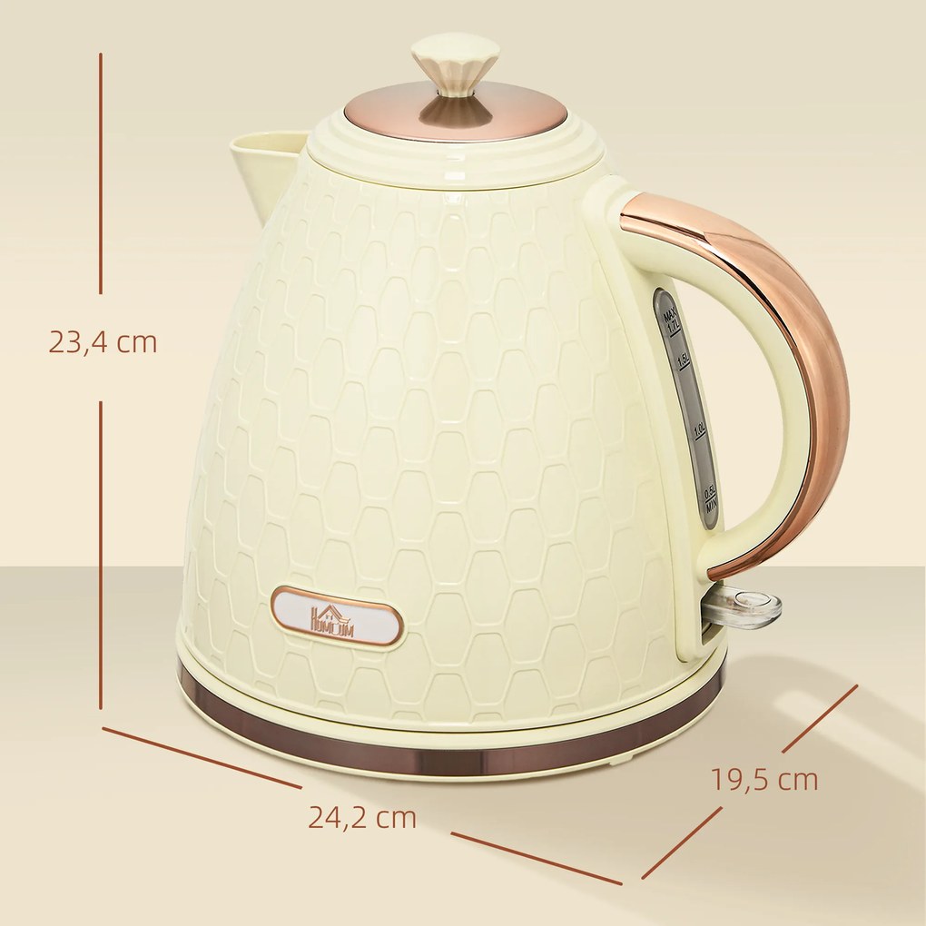 HOMCOM Czajnik, 2200W, okno widokowe, filtr, szybki czajnik, beżowy