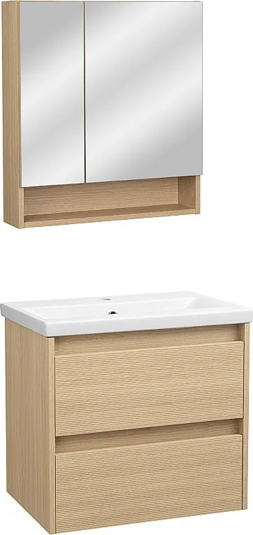 Zestaw do Łazienki 60cm Szafka z Umywalką Szafka z Lustrem Ryflowane Fronty Aria